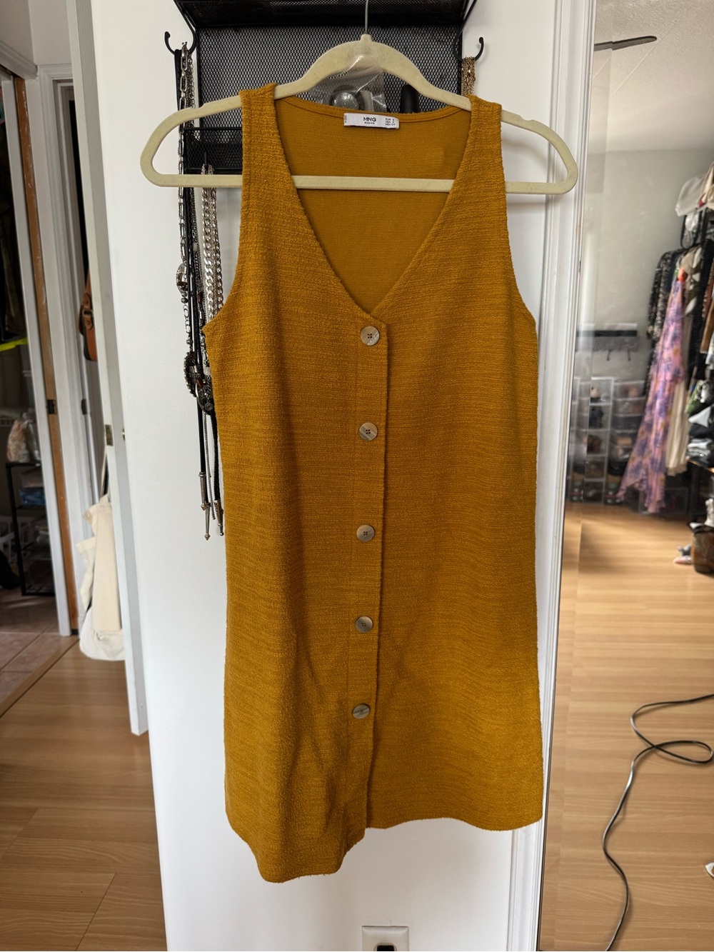 Mango Sleeveless Button-Front Mini Dress in Mustard